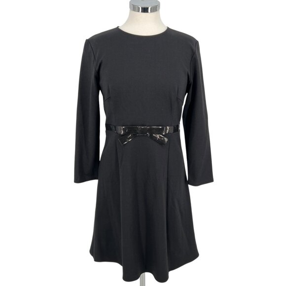 Kate Spade Bow Waist Ponte Dress Black Knee Length Long Sleeve Size Large - Picture 1 of 12
